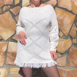 90s Vintage Yarnworks Handnit Ivory Chunky Sweater Dress
